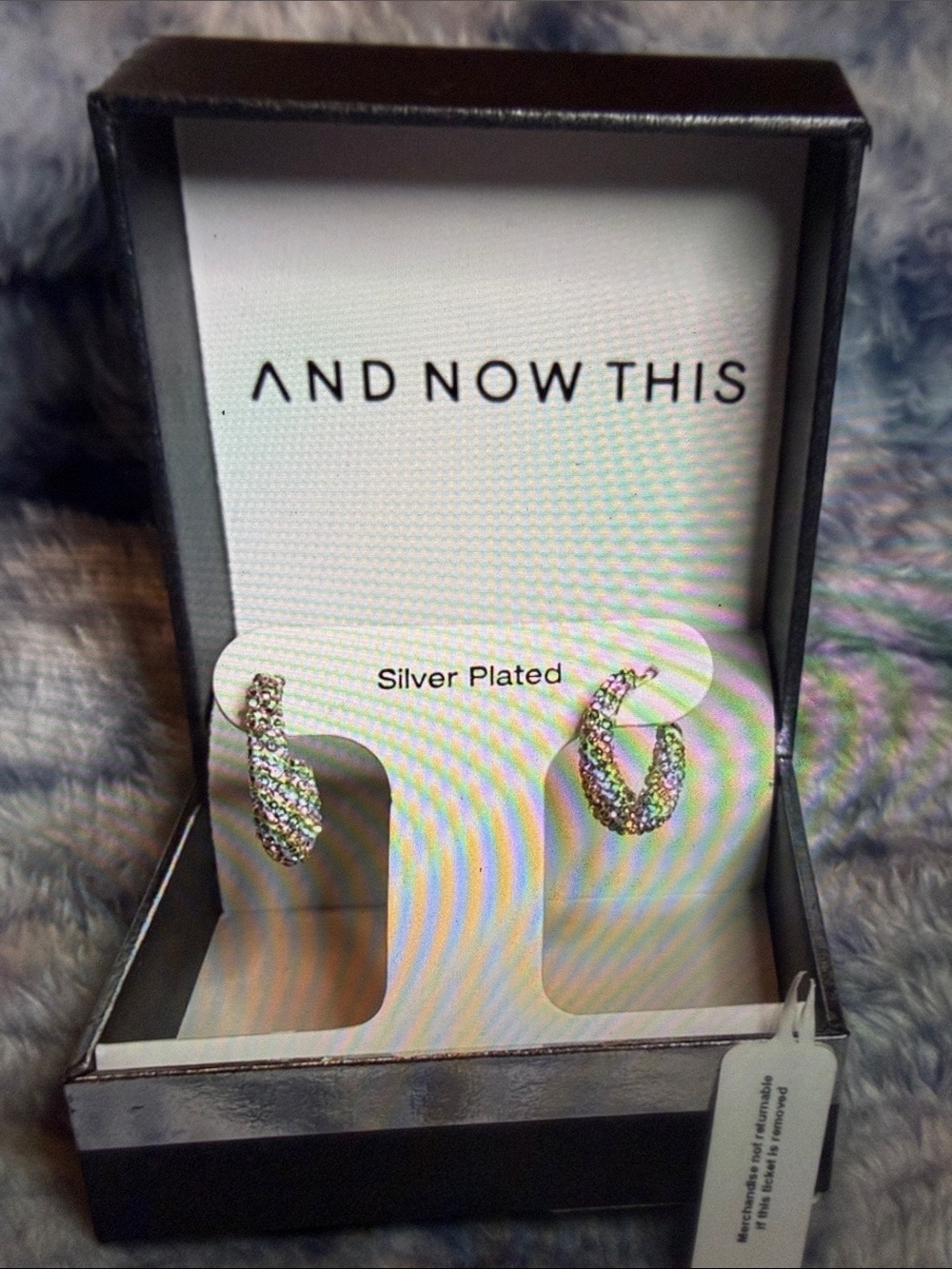 Silver Plated Crystal J Hoop Extreme Sparkle Earrings - New in box